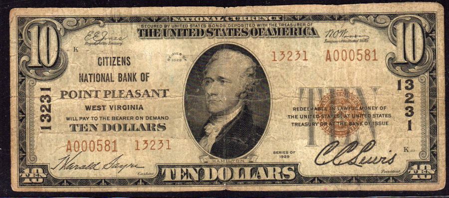 Point Pleasant, WV, 1929T2 $10, A000581